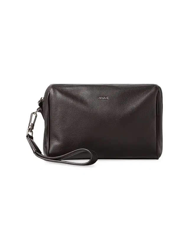 ZEGNA Men's Secondskin Leather Pouch - Dark Brown