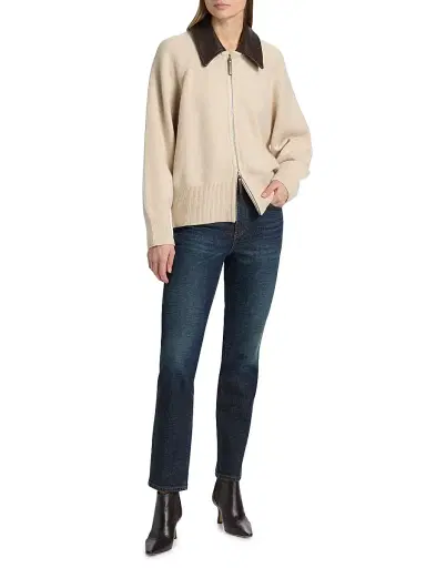 Brandon Maxwell Women's Conrad Rib-Knit Cashmere Jacket - Oatmeal Brown | Thumbnail 2