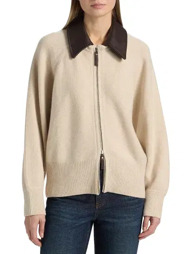 Brandon Maxwell Women's Conrad Rib-Knit Cashmere Jacket - Oatmeal Brown | Thumbnail 3