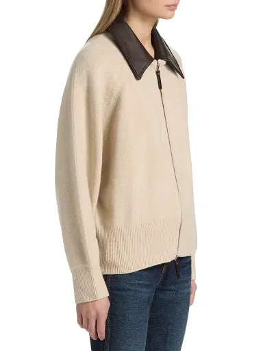 Brandon Maxwell Women's Conrad Rib-Knit Cashmere Jacket - Oatmeal Brown | Thumbnail 4