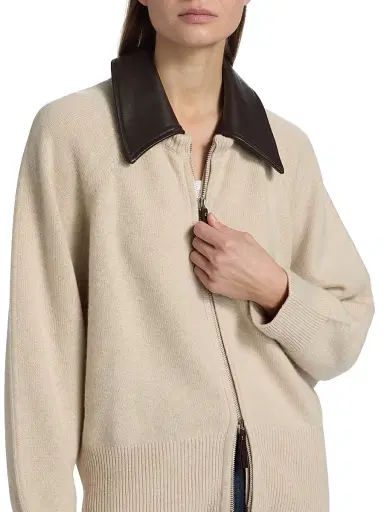 Brandon Maxwell Women's Conrad Rib-Knit Cashmere Jacket - Oatmeal Brown | Thumbnail 7
