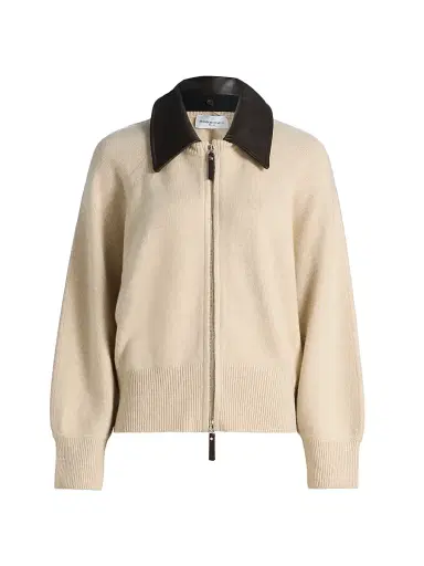 Brandon Maxwell Women's Conrad Rib-Knit Cashmere Jacket - Oatmeal Brown | Thumbnail 1