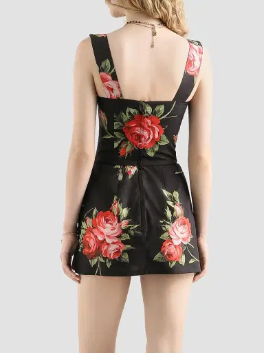Dolce & Gabbana Women's Rose Bouquet-Print Cotton Minidress - Bouquet Rose F Nero - Size 14 | Thumbnail 3