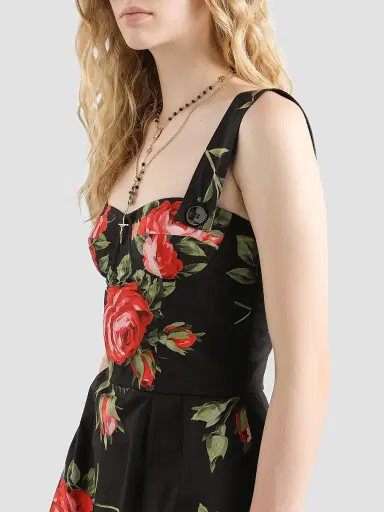 Dolce & Gabbana Women's Rose Bouquet-Print Cotton Minidress - Bouquet Rose F Nero - Size 14 | Thumbnail 4