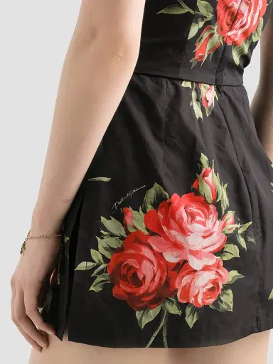 Dolce & Gabbana Women's Rose Bouquet-Print Cotton Minidress - Bouquet Rose F Nero - Size 14 | Thumbnail 5