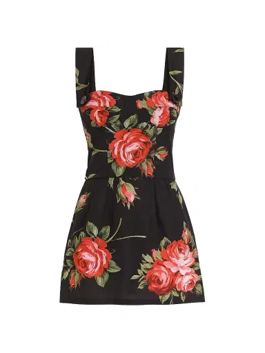 Dolce & Gabbana Women's Rose Bouquet-Print Cotton Minidress - Bouquet Rose F Nero - Size 14 | Thumbnail 1