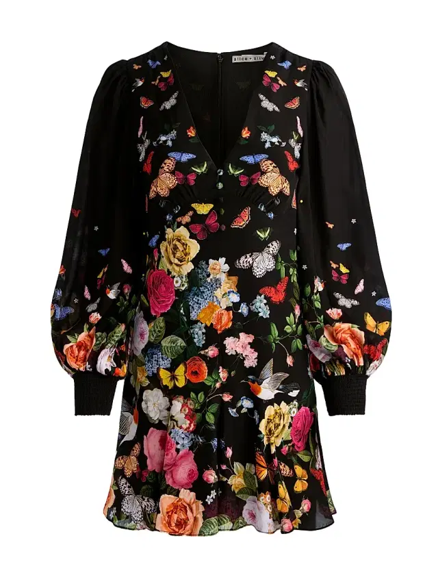 ALICE + OLIVIA Women's Irene Floral Butterfly Empire Waist Minidress - Solar Strength Black