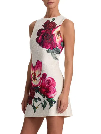 ALICE + OLIVIA Women's Clyde Floral Shift Minidress - Empress Bloom Off White | Thumbnail 4