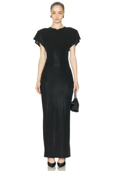 Norma Kamali Cap Sleeve Shoulder Pad Long Dress | Thumbnail 1 Norma Kamali Cap Sleeve Shoulder Pad Long Dress | Thumbnail 1