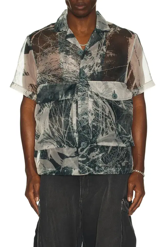 Reese Cooper Organza Short Sleeve Cargo Shirt