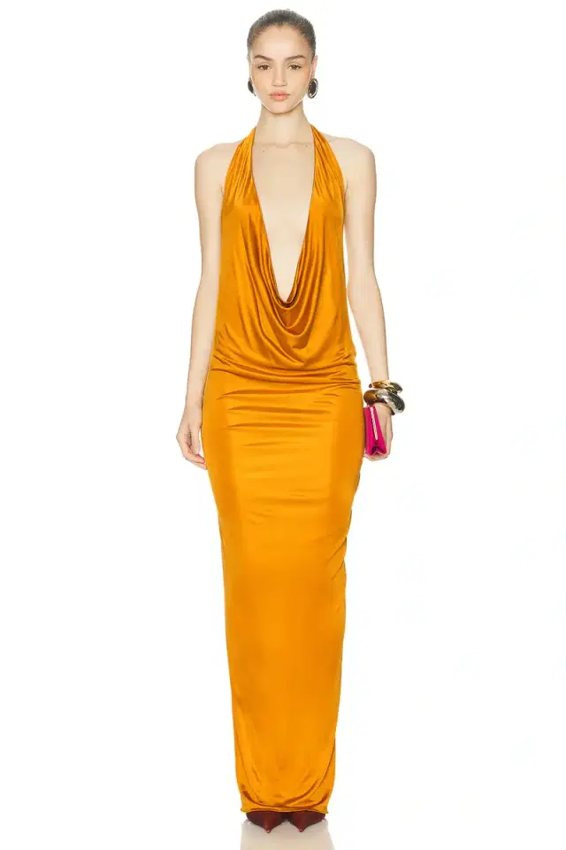Atlein Plunge Neck Sleeveless Long Dress