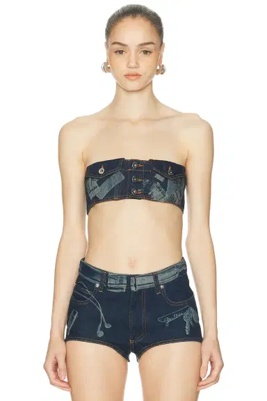 Jean Paul Gaultier Trompe L'Oeil Print Denim Bra Top | Thumbnail 1 Jean Paul Gaultier Trompe L'Oeil Print Denim Bra Top | Thumbnail 1