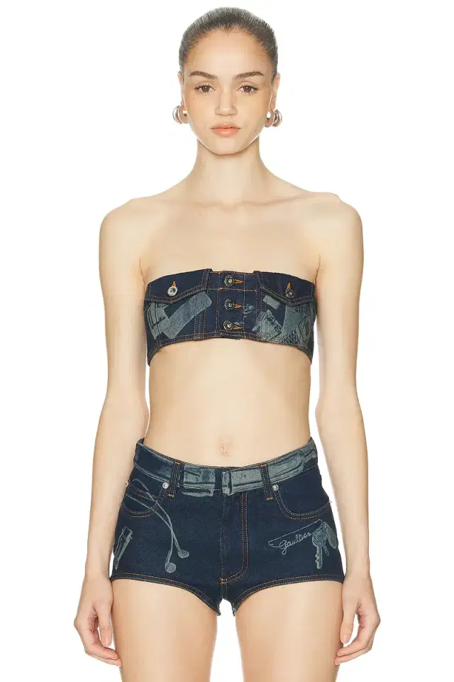 Jean Paul Gaultier Trompe L'Oeil Print Denim Bra Top