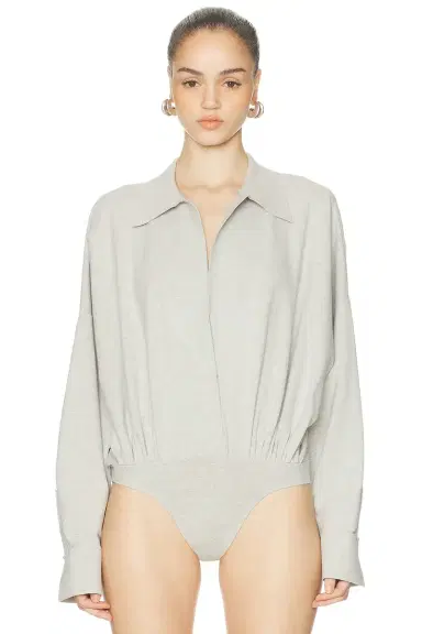 Norma Kamali Super Oversized Boyfriend Shirt Bodysuit | Thumbnail 2