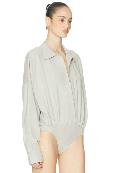 Norma Kamali Super Oversized Boyfriend Shirt Bodysuit | Thumbnail 3