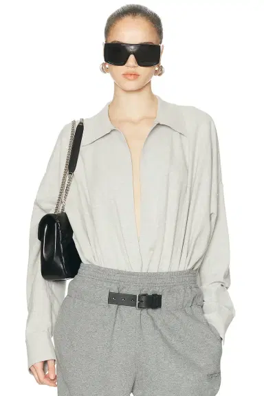 Norma Kamali Super Oversized Boyfriend Shirt Bodysuit | Thumbnail 1