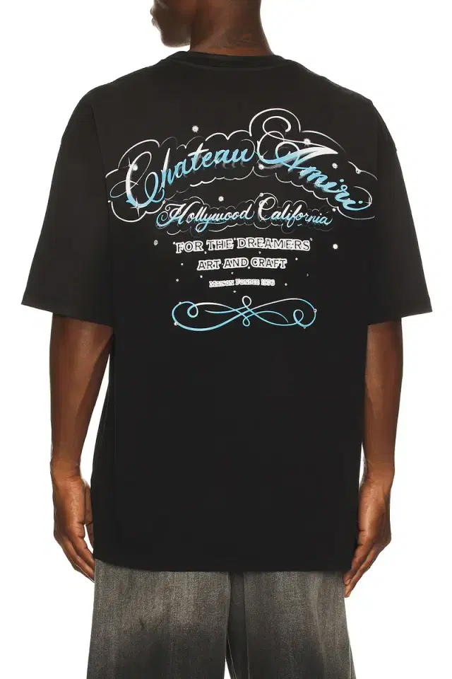 Amiri Crystal Chateau Script Oversized Tee