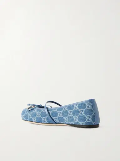 Gucci Horsebit Ballerina Leather-trimmed Denim Flats | Thumbnail 3