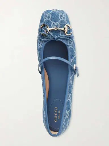 Gucci Horsebit Ballerina Leather-trimmed Denim Flats | Thumbnail 6