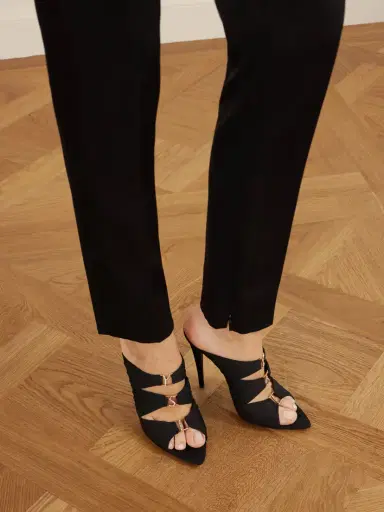 Saint Laurent Emilie Crystal-embellished Satin Crepe Mules | Thumbnail 2 Saint Laurent Emilie Crystal-embellished Satin Crepe Mules | Thumbnail 2