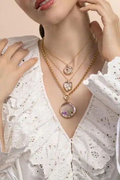 LOQUET Diamond Amate Heart Locket Rolo Chain Necklace | Thumbnail 2