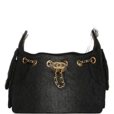 Chanel Chanel Mini 25 Hobo Bag Black Washed Denim Antique Gold Hardware | Thumbnail 1 Chanel Chanel Mini 25 Hobo Bag Black Washed Denim Antique Gold Hardware | Thumbnail 1