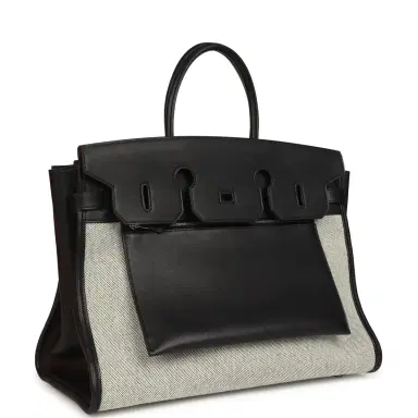 HERMÈS Hermes Birkin 35 A L'Envers Black-Ecru Toile H Canvas and Black Volupto Palladium Hardware | Thumbnail 2