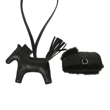 HERMÈS Hermes Rodeo Robeo Plush Charm PM Black Milo Lambskin and Wool Palladium Hardware | Thumbnail 3 HERMÈS Hermes Rodeo Robeo Plush Charm PM Black Milo Lambskin and Wool Palladium Hardware | Thumbnail 3