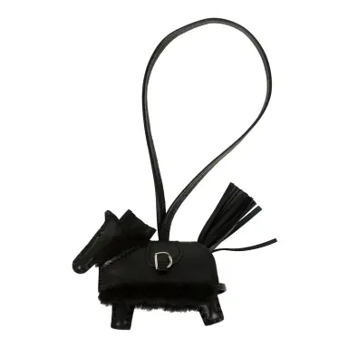 HERMÈS Hermes Rodeo Robeo Plush Charm PM Black Milo Lambskin and Wool Palladium Hardware | Thumbnail 1 HERMÈS Hermes Rodeo Robeo Plush Charm PM Black Milo Lambskin and Wool Palladium Hardware | Thumbnail 1