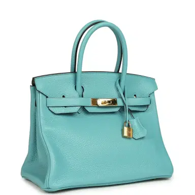HERMÈS Pre-owned Hermes Birkin 30 Bleu Saint-Cyr Clemence Gold Hardware | Thumbnail 2