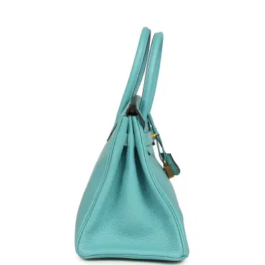 HERMÈS Pre-owned Hermes Birkin 30 Bleu Saint-Cyr Clemence Gold Hardware | Thumbnail 3