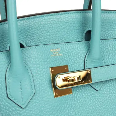 HERMÈS Pre-owned Hermes Birkin 30 Bleu Saint-Cyr Clemence Gold Hardware | Thumbnail 7