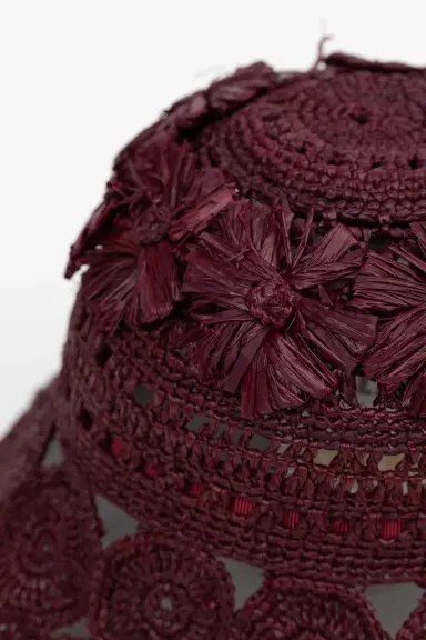 Aknvas The Cass raffia bucket hat in wine | Thumbnail 3