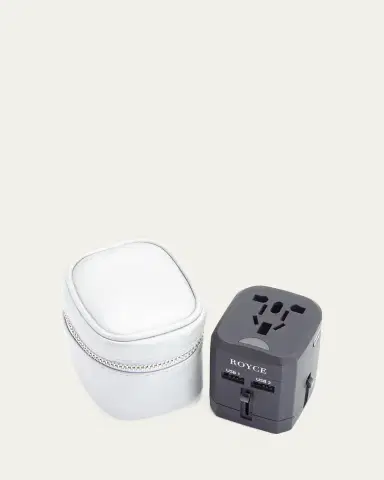 Royce New York International Travel Adapter & Monogrammed Leather Case Set | Thumbnail 2