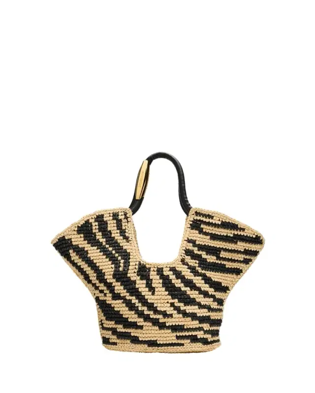 Goldentime Zebra Raffia Small Tote Bag