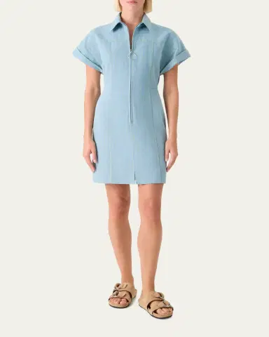 Akris punto Pinstripe Denim Short-Sleeve Zip Mini Shirtdress | Thumbnail 2 Akris punto Pinstripe Denim Short-Sleeve Zip Mini Shirtdress | Thumbnail 2