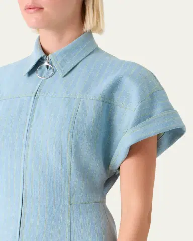 Akris punto Pinstripe Denim Short-Sleeve Zip Mini Shirtdress | Thumbnail 5 Akris punto Pinstripe Denim Short-Sleeve Zip Mini Shirtdress | Thumbnail 5