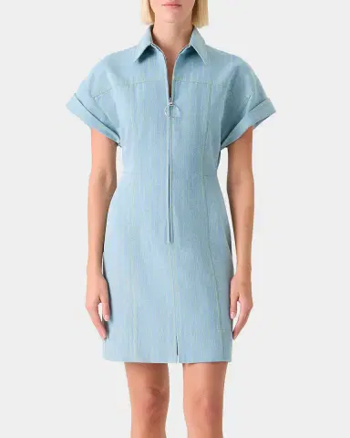 Akris punto Pinstripe Denim Short-Sleeve Zip Mini Shirtdress | Thumbnail 6 Akris punto Pinstripe Denim Short-Sleeve Zip Mini Shirtdress | Thumbnail 6
