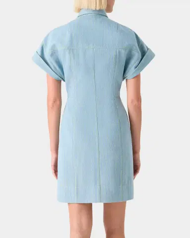 Akris punto Pinstripe Denim Short-Sleeve Zip Mini Shirtdress | Thumbnail 7 Akris punto Pinstripe Denim Short-Sleeve Zip Mini Shirtdress | Thumbnail 7