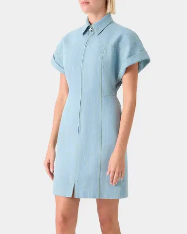 Akris punto Pinstripe Denim Short-Sleeve Zip Mini Shirtdress | Thumbnail 8 Akris punto Pinstripe Denim Short-Sleeve Zip Mini Shirtdress | Thumbnail 8
