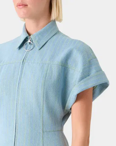 Akris punto Pinstripe Denim Short-Sleeve Zip Mini Shirtdress | Thumbnail 9 Akris punto Pinstripe Denim Short-Sleeve Zip Mini Shirtdress | Thumbnail 9