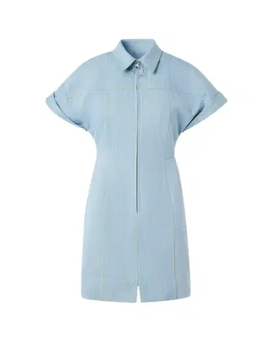 Akris punto Pinstripe Denim Short-Sleeve Zip Mini Shirtdress | Thumbnail 1 Akris punto Pinstripe Denim Short-Sleeve Zip Mini Shirtdress | Thumbnail 1