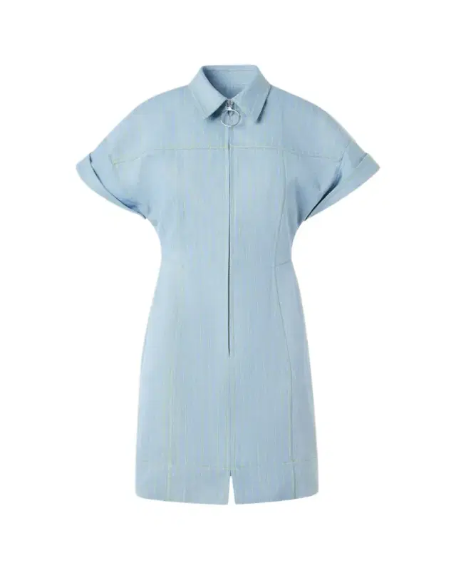 Akris punto Pinstripe Denim Short-Sleeve Zip Mini Shirtdress