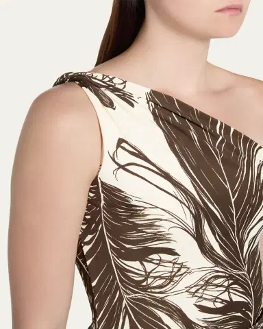 Oscar de la Renta Feather-Print One-Shoulder Sleeveless Gown | Thumbnail 5 Oscar de la Renta Feather-Print One-Shoulder Sleeveless Gown | Thumbnail 5