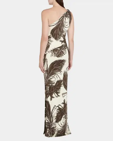 Oscar de la Renta Feather-Print One-Shoulder Sleeveless Gown | Thumbnail 7 Oscar de la Renta Feather-Print One-Shoulder Sleeveless Gown | Thumbnail 7