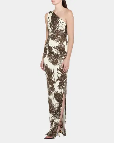 Oscar de la Renta Feather-Print One-Shoulder Sleeveless Gown | Thumbnail 8 Oscar de la Renta Feather-Print One-Shoulder Sleeveless Gown | Thumbnail 8