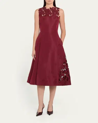 Oscar de la Renta Sleeveless Embroidered Midi Cocktail Dress | Thumbnail 2 Oscar de la Renta Sleeveless Embroidered Midi Cocktail Dress | Thumbnail 2