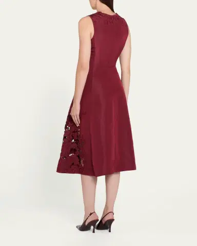 Oscar de la Renta Sleeveless Embroidered Midi Cocktail Dress | Thumbnail 3 Oscar de la Renta Sleeveless Embroidered Midi Cocktail Dress | Thumbnail 3
