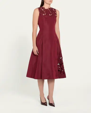 Oscar de la Renta Sleeveless Embroidered Midi Cocktail Dress | Thumbnail 4 Oscar de la Renta Sleeveless Embroidered Midi Cocktail Dress | Thumbnail 4