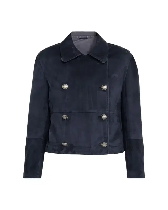 Brunello Cucinelli Couture Suede Double-Breasted Short Trench Jacket
